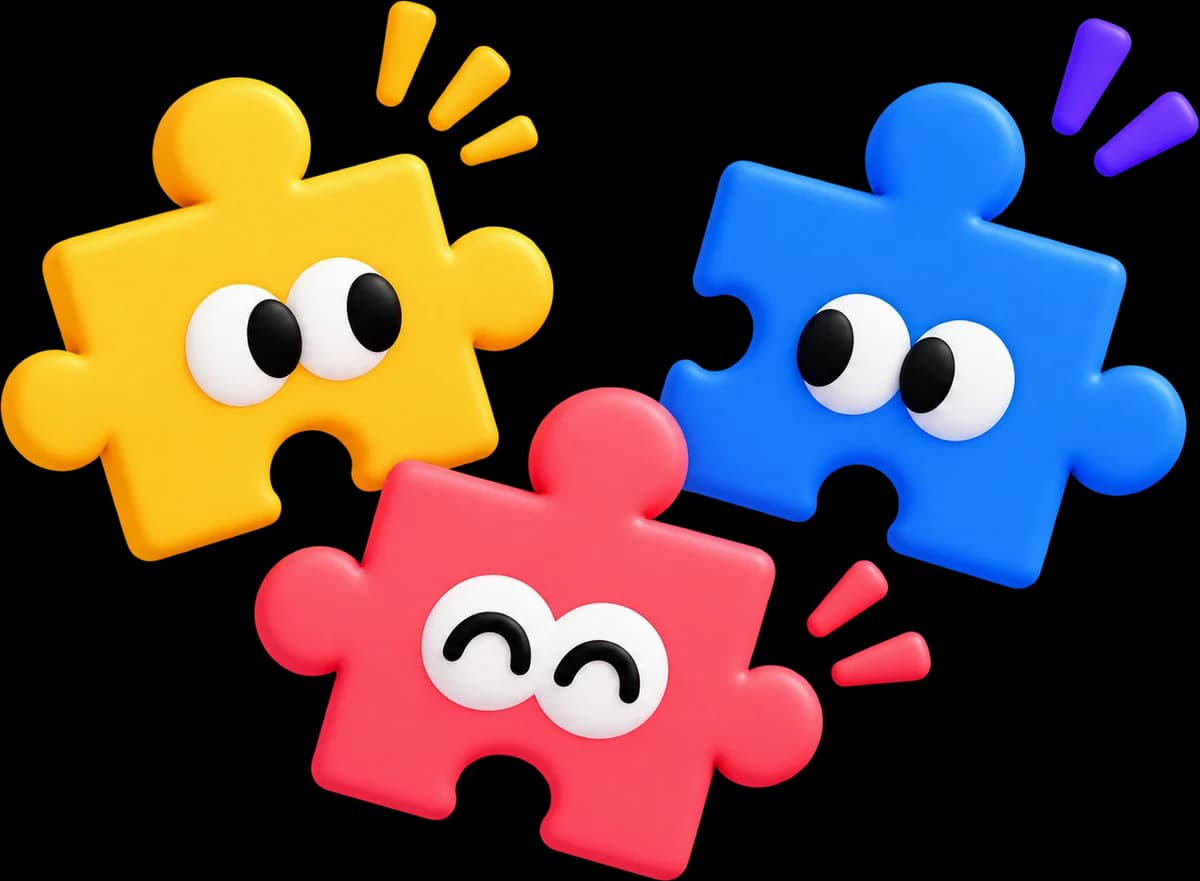 Three jigsaw-piece characters